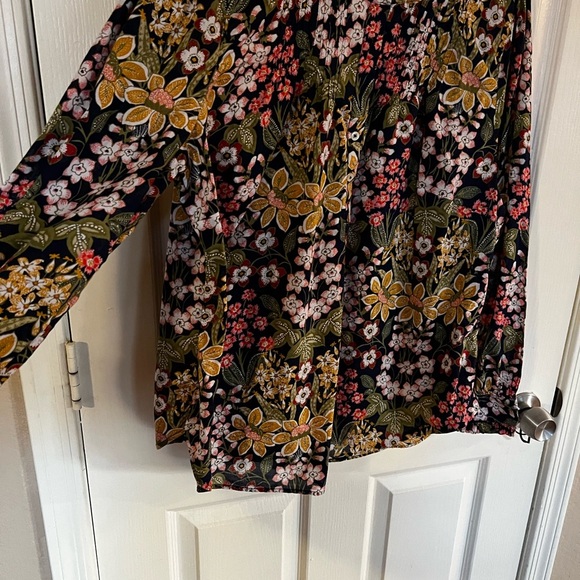 Talbots Black Floral Blouse with Yellow and Red Accents - Picture 6 of 8